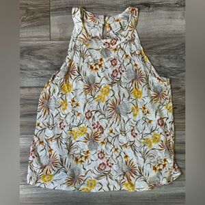 Joie Floral Sleeveless Top Button Detail 100% Linen in Cream Yellow Size Large